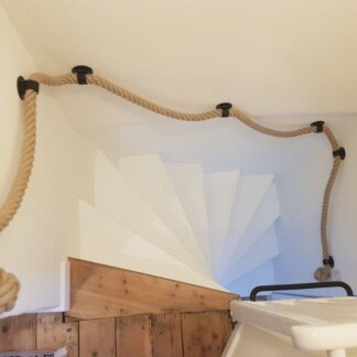 36mm Synthetic Hemp Rope Banister with Manrope Knots and 'No Stem' Blacksmith Brackets in Black